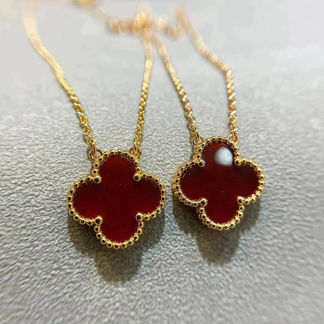 [⭐Spark]CLOVER 15MM CARNELIAN SINGLE FLOWER NECKLACE