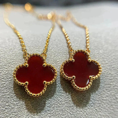 [⭐Spark]CLOVER 15MM CARNELIAN SINGLE FLOWER NECKLACE