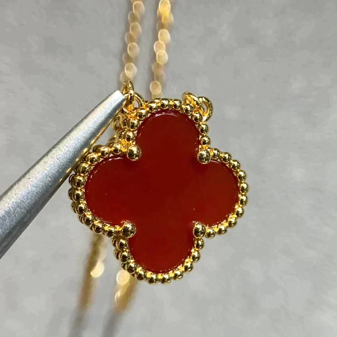 [⭐Spark]CLOVER 15MM CARNELIAN SINGLE FLOWER NECKLACE