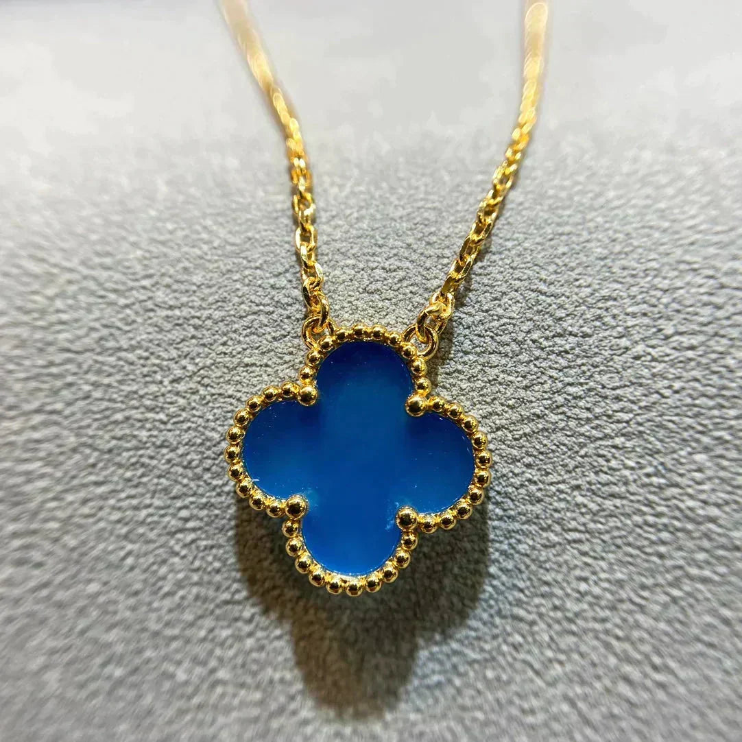 [⭐Spark]CLOVER 15MM BLUE AGATE NECKLACE