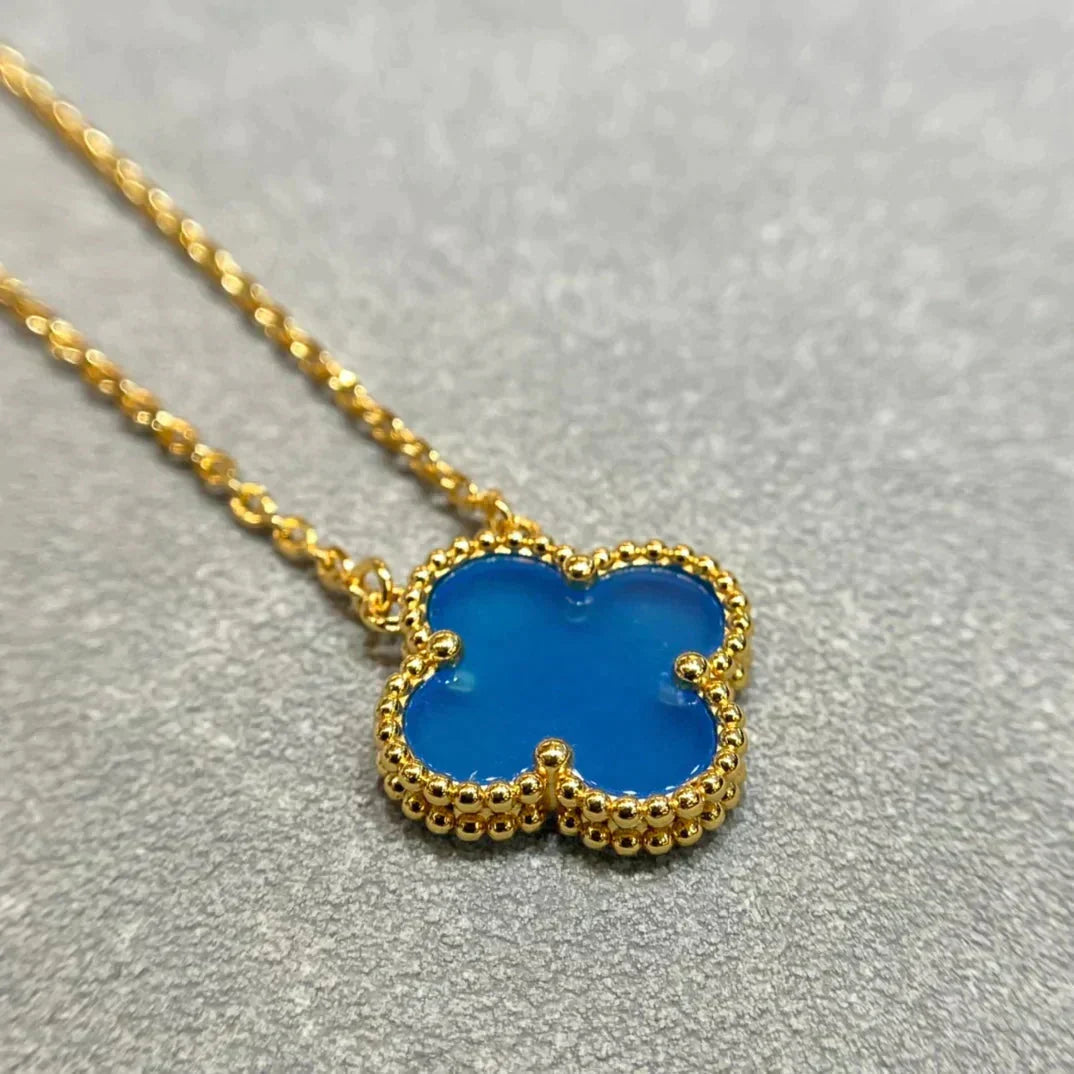 [⭐Spark]CLOVER 15MM BLUE AGATE NECKLACE