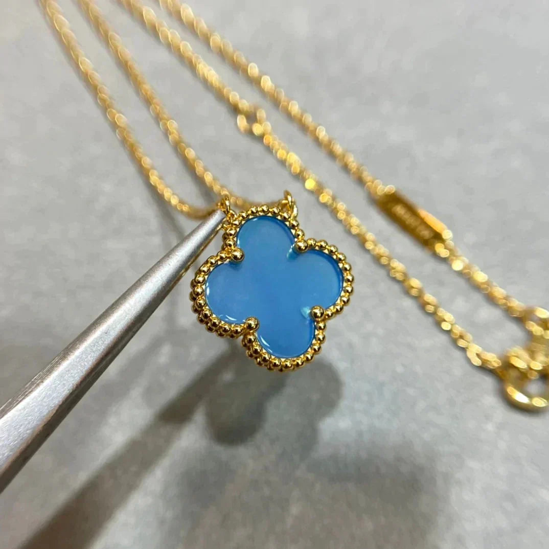 [⭐Spark]CLOVER 15MM BLUE AGATE NECKLACE
