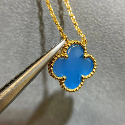 [⭐Spark]CLOVER 15MM BLUE AGATE NECKLACE