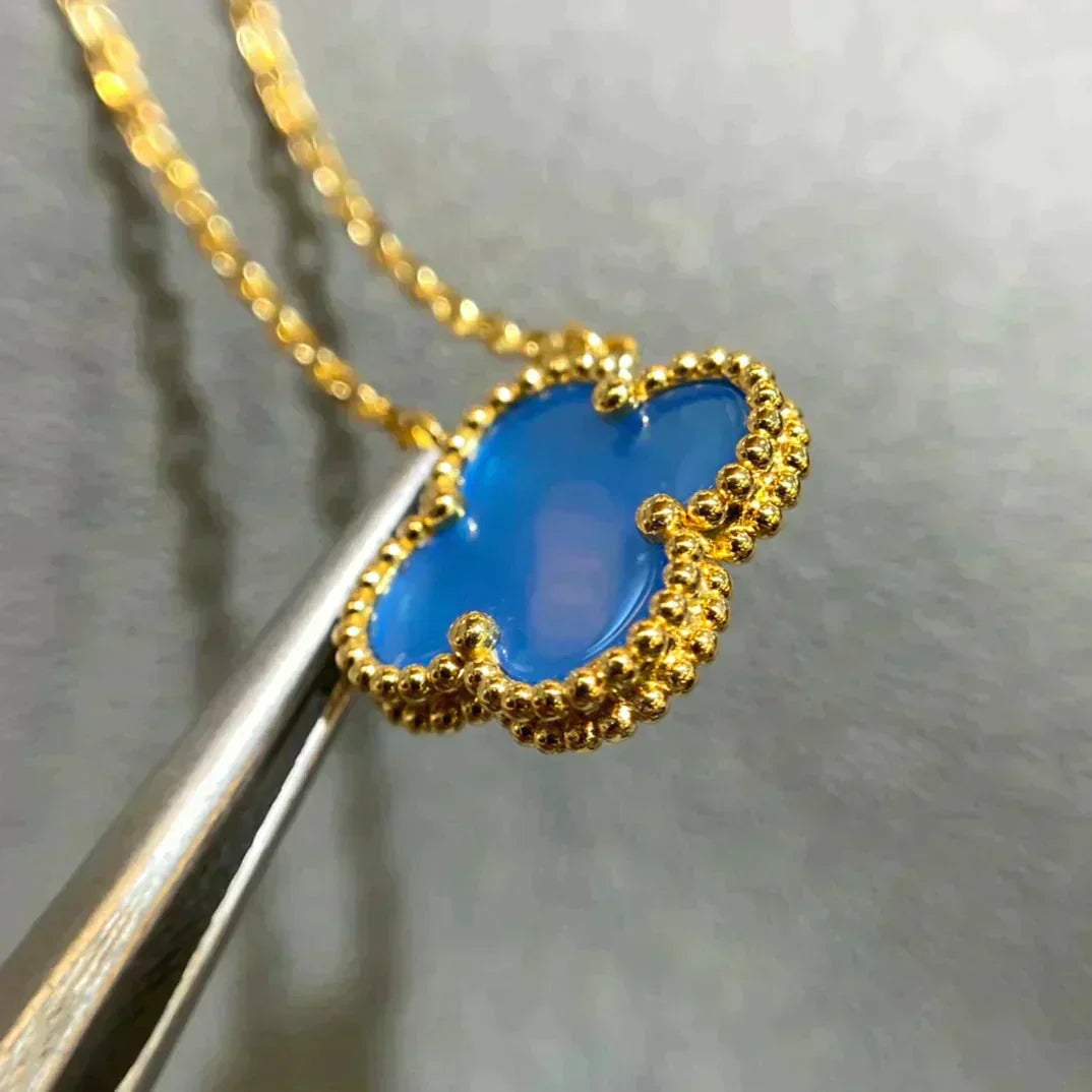 [⭐Spark]CLOVER 15MM BLUE AGATE NECKLACE