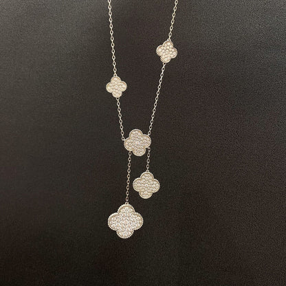 [⭐Spark]CLOVER 5 MOTIFS SILVER DIAMONDS NECKLACE