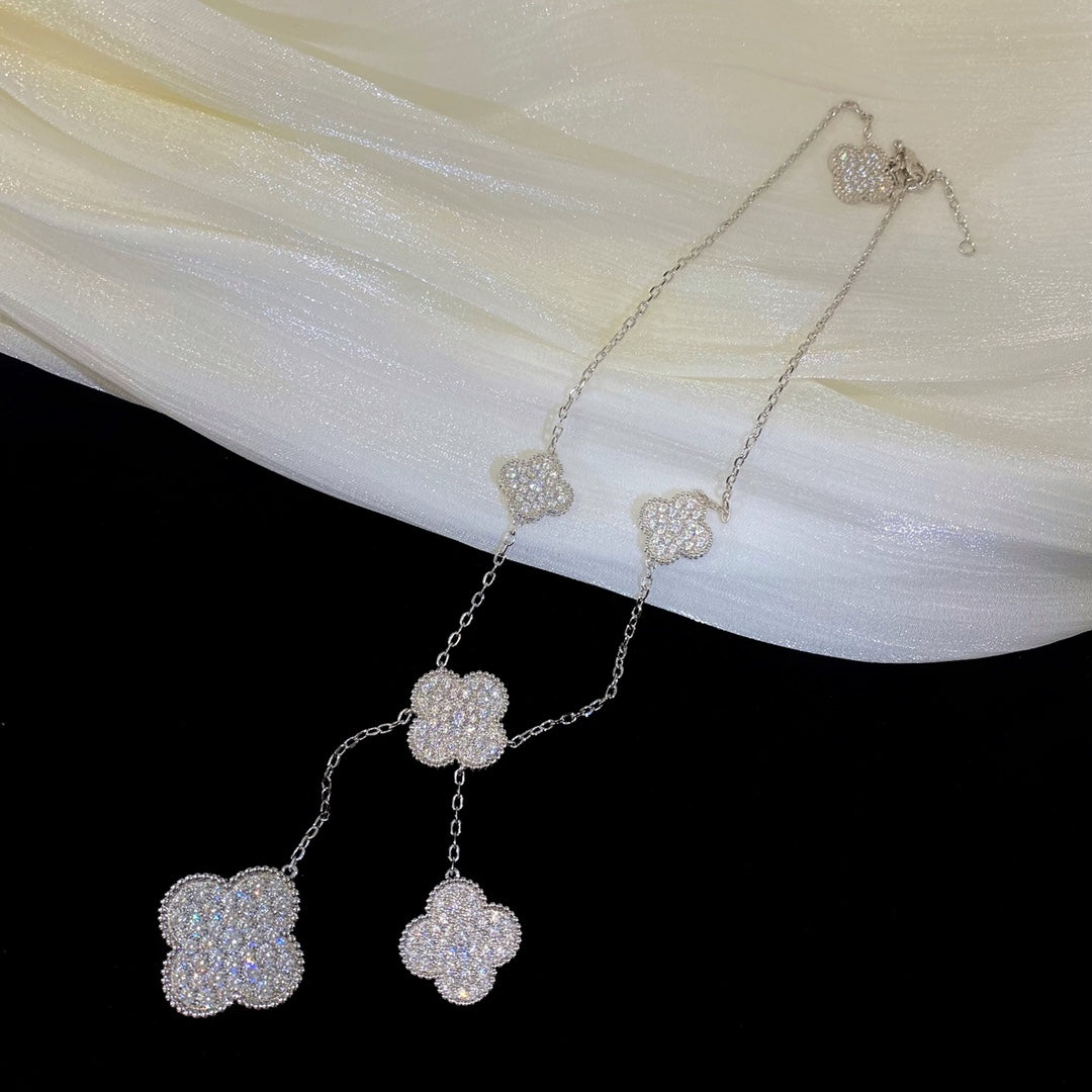 [⭐Spark]CLOVER 5 MOTIFS SILVER DIAMONDS NECKLACE