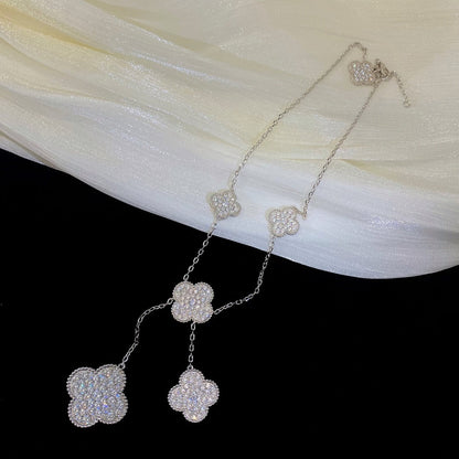 [⭐Spark]CLOVER 5 MOTIFS SILVER DIAMONDS NECKLACE