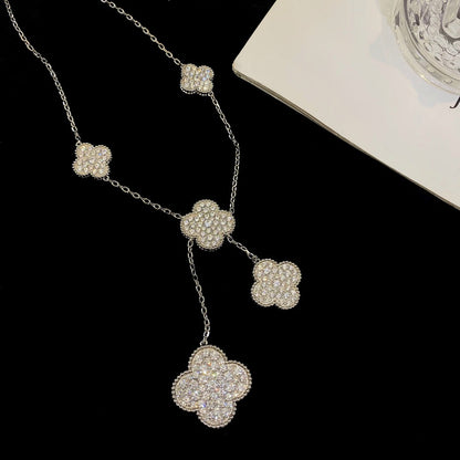 [⭐Spark]CLOVER 5 MOTIFS SILVER DIAMONDS NECKLACE