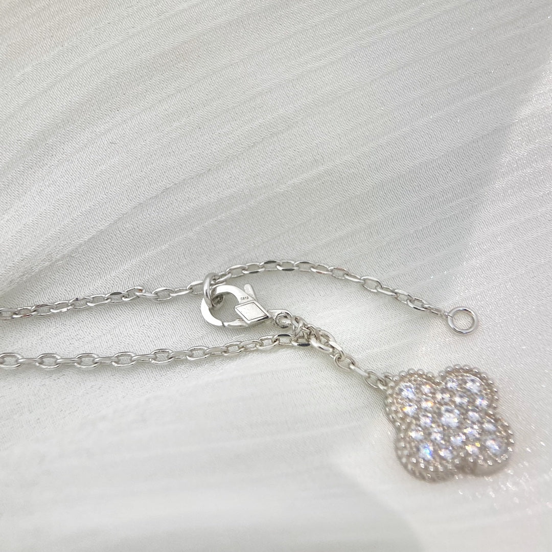 [⭐Spark]CLOVER 5 MOTIFS SILVER DIAMONDS NECKLACE