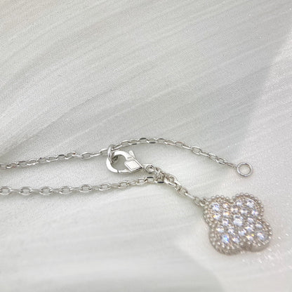 [⭐Spark]CLOVER 5 MOTIFS SILVER DIAMONDS NECKLACE