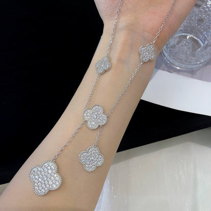 [⭐Spark]CLOVER 5 MOTIFS SILVER DIAMONDS NECKLACE