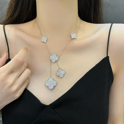 [⭐Spark]CLOVER 5 MOTIFS SILVER DIAMONDS NECKLACE