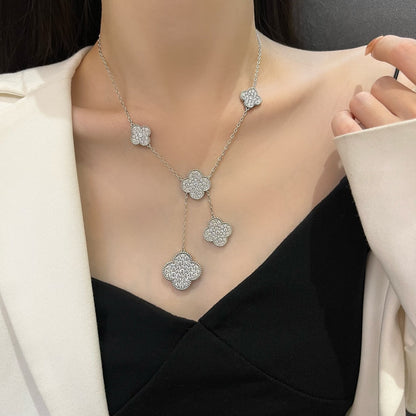 [⭐Spark]CLOVER 5 MOTIFS SILVER DIAMONDS NECKLACE