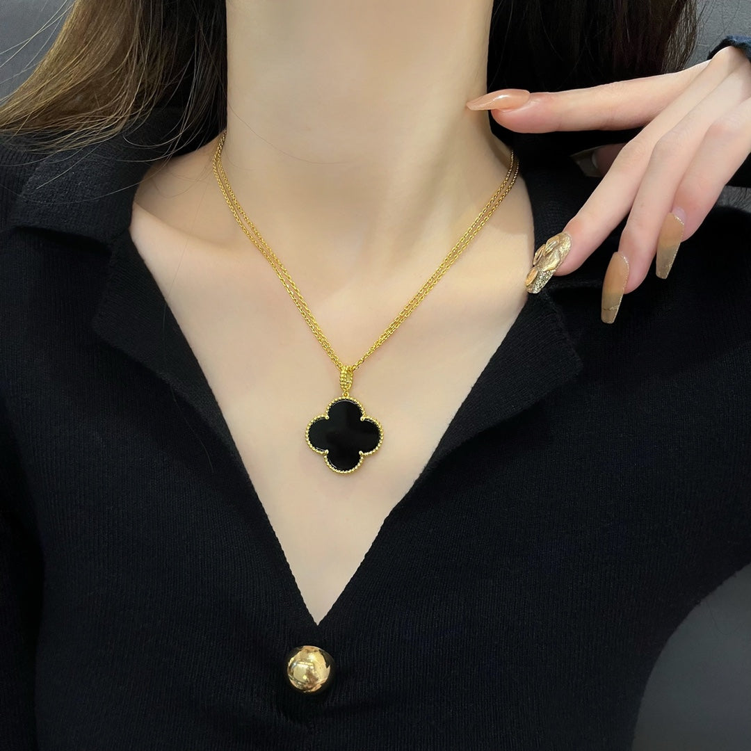 [⭐Spark]CLOVER 25MM NECKLACE GOLD ONYX