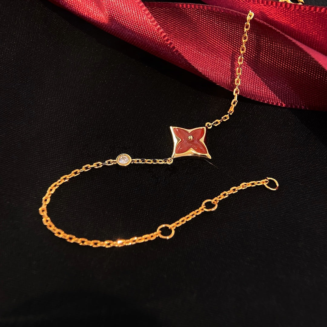 [⭐Spark]COLOR STAR CARNELIAN PINK GOLD DIAMOND BRACELET