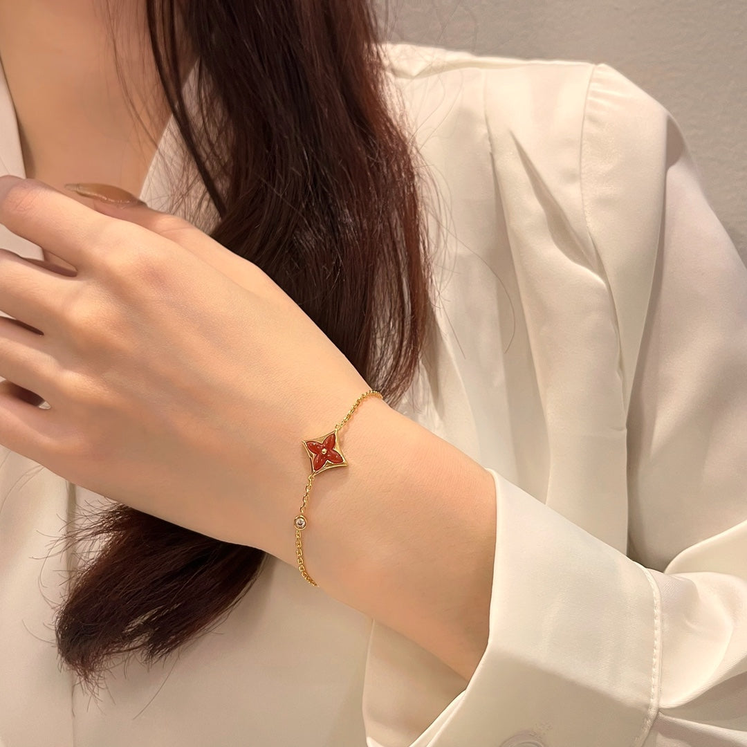 [⭐Spark]COLOR STAR CARNELIAN PINK GOLD DIAMOND BRACELET