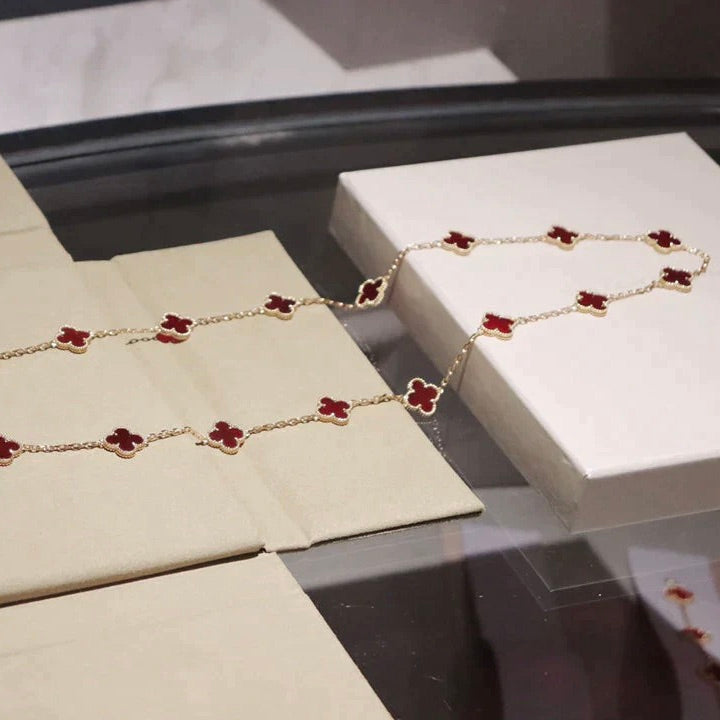 [⭐Spark]CLOVER 20 MOTIFS CARNELIAN NECKLACE