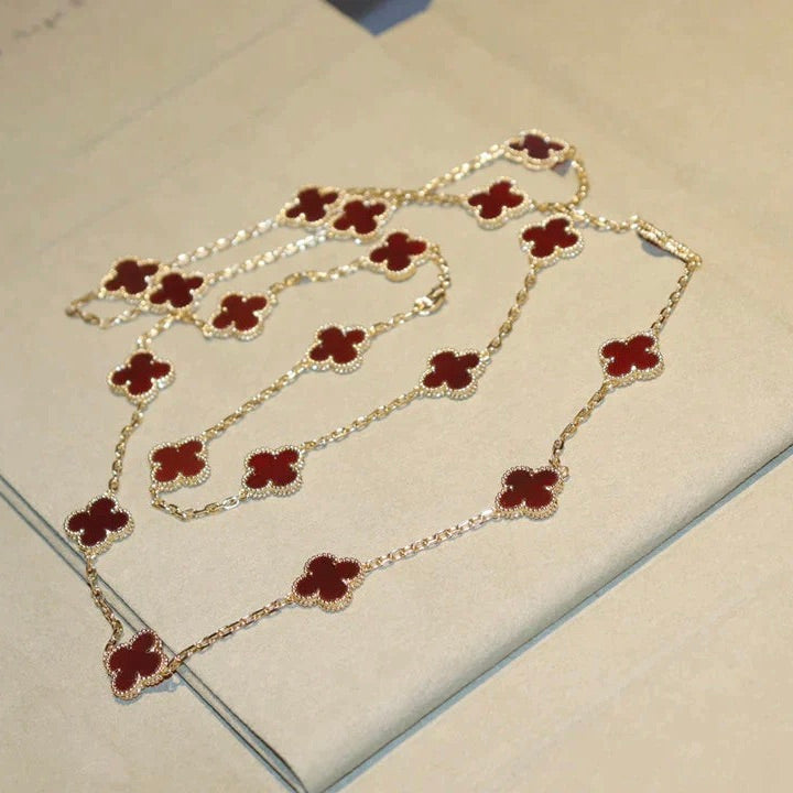 [⭐Spark]CLOVER 20 MOTIFS CARNELIAN NECKLACE