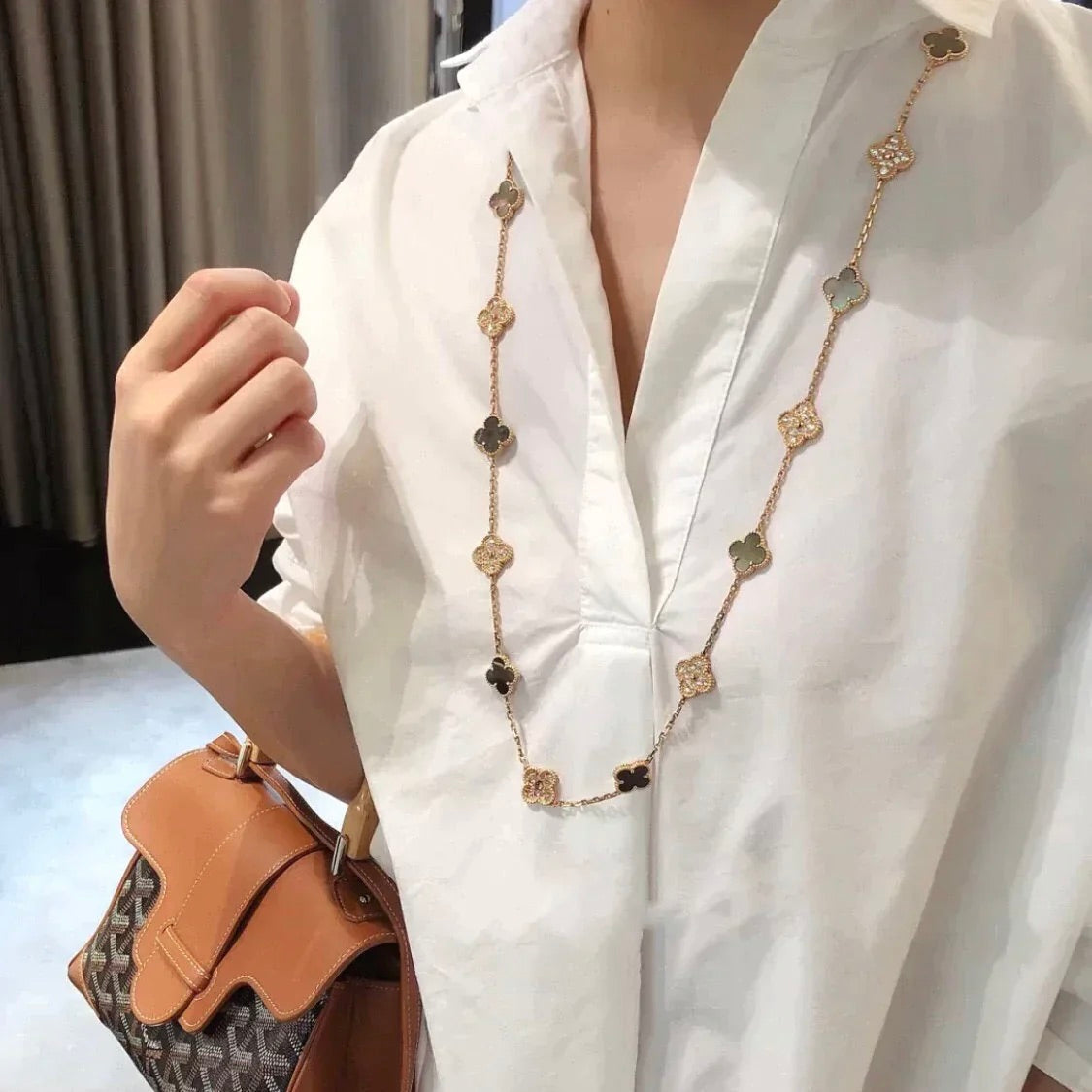 [⭐Spark]CLOVER 20 MOTIFS DARK MOP DIAMOND  NECKLACE