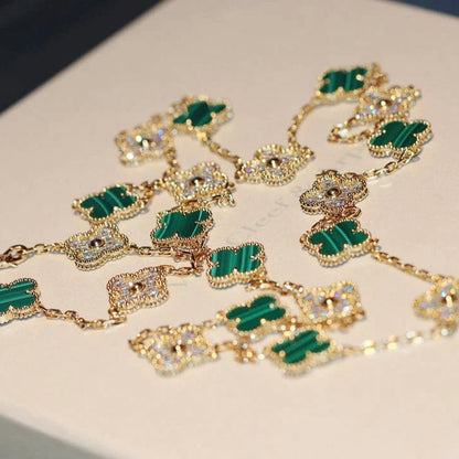 [⭐Spark]CLOVER 20 MOTIFS MALACHITE DIAMOND NECKLACE