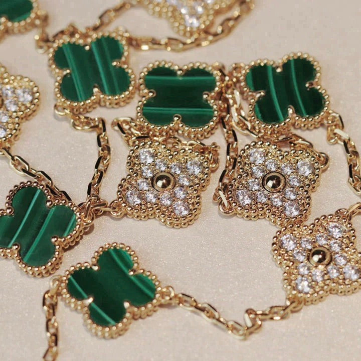 [⭐Spark]CLOVER 20 MOTIFS MALACHITE DIAMOND NECKLACE