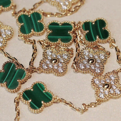 [⭐Spark]CLOVER 20 MOTIFS MALACHITE DIAMOND NECKLACE