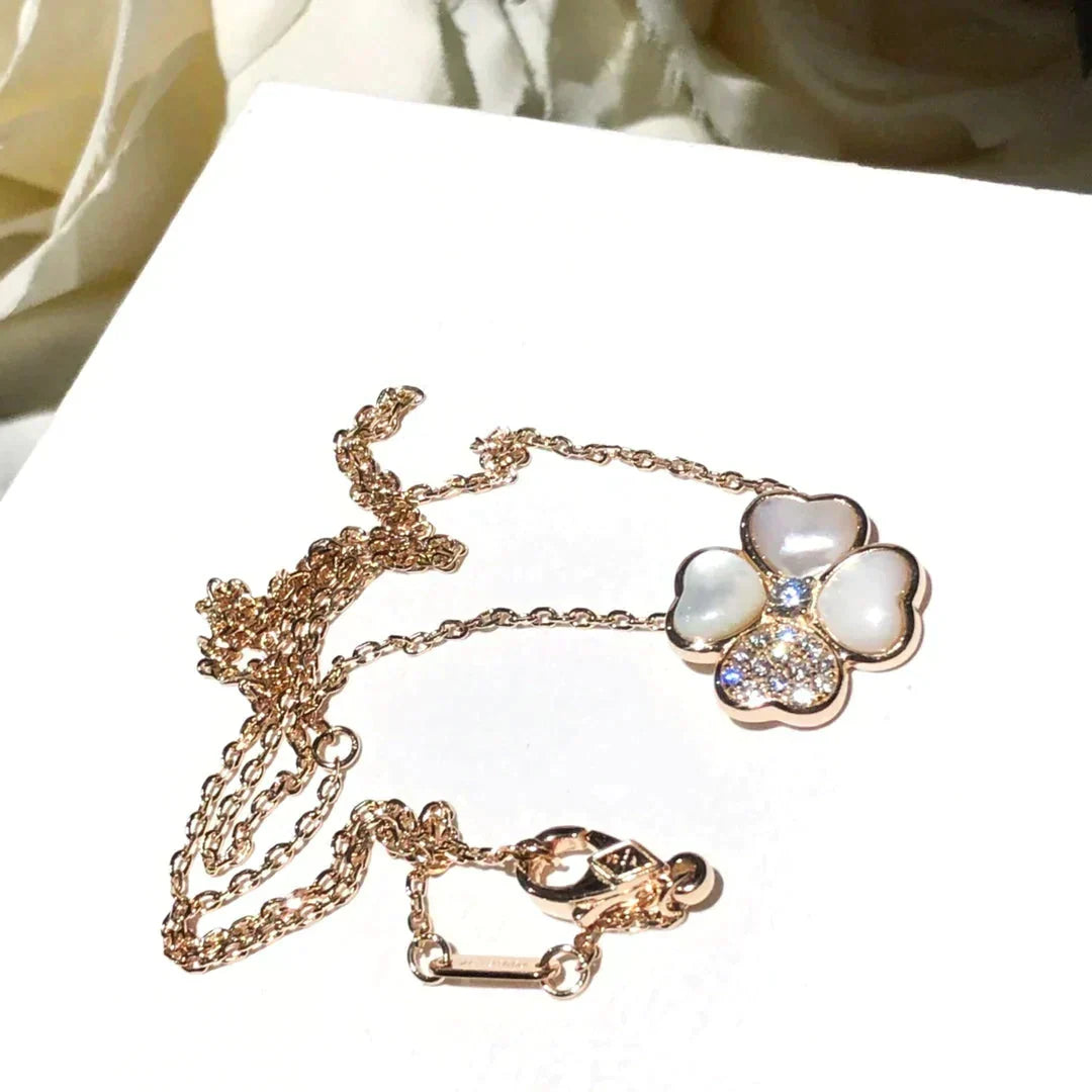 [⭐Spark]CLOVER MOP DIAMOND ROSE GOLD NECKLACE