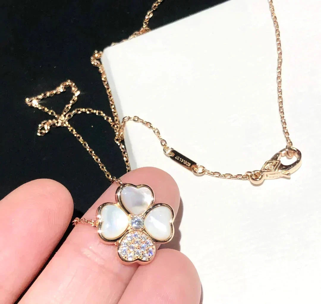 [⭐Spark]CLOVER MOP DIAMOND ROSE GOLD NECKLACE