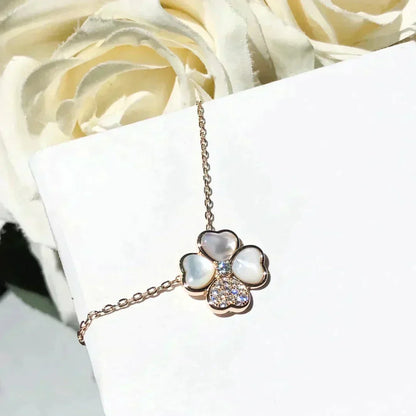 [⭐Spark]CLOVER MOP DIAMOND ROSE GOLD NECKLACE