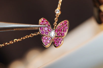 [⭐Spark]BUTTERFLY RED DIAMOND ROSE GOLD NECKLACE