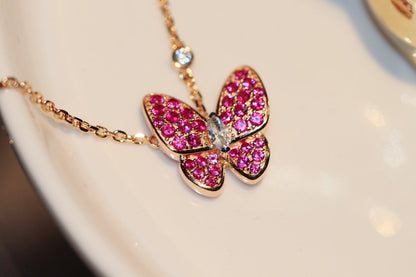 [⭐Spark]BUTTERFLY RED DIAMOND ROSE GOLD NECKLACE
