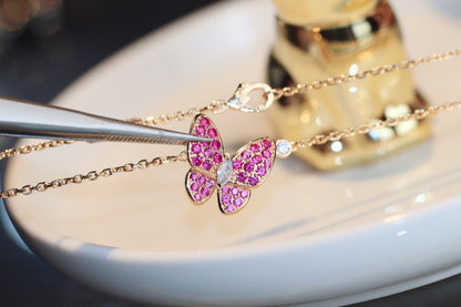 [⭐Spark]BUTTERFLY RED DIAMOND ROSE GOLD NECKLACE