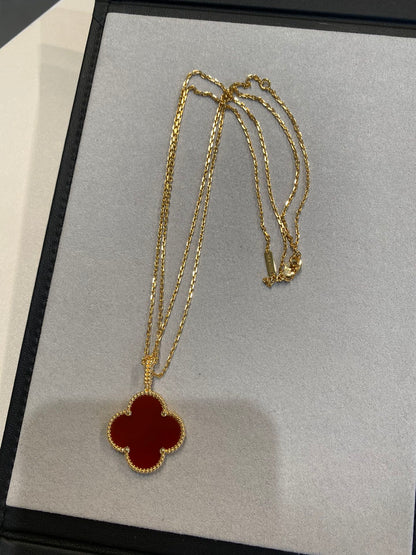 [⭐Spark]CLOVER 25MM NECKLACE GOLD CARNELIAN