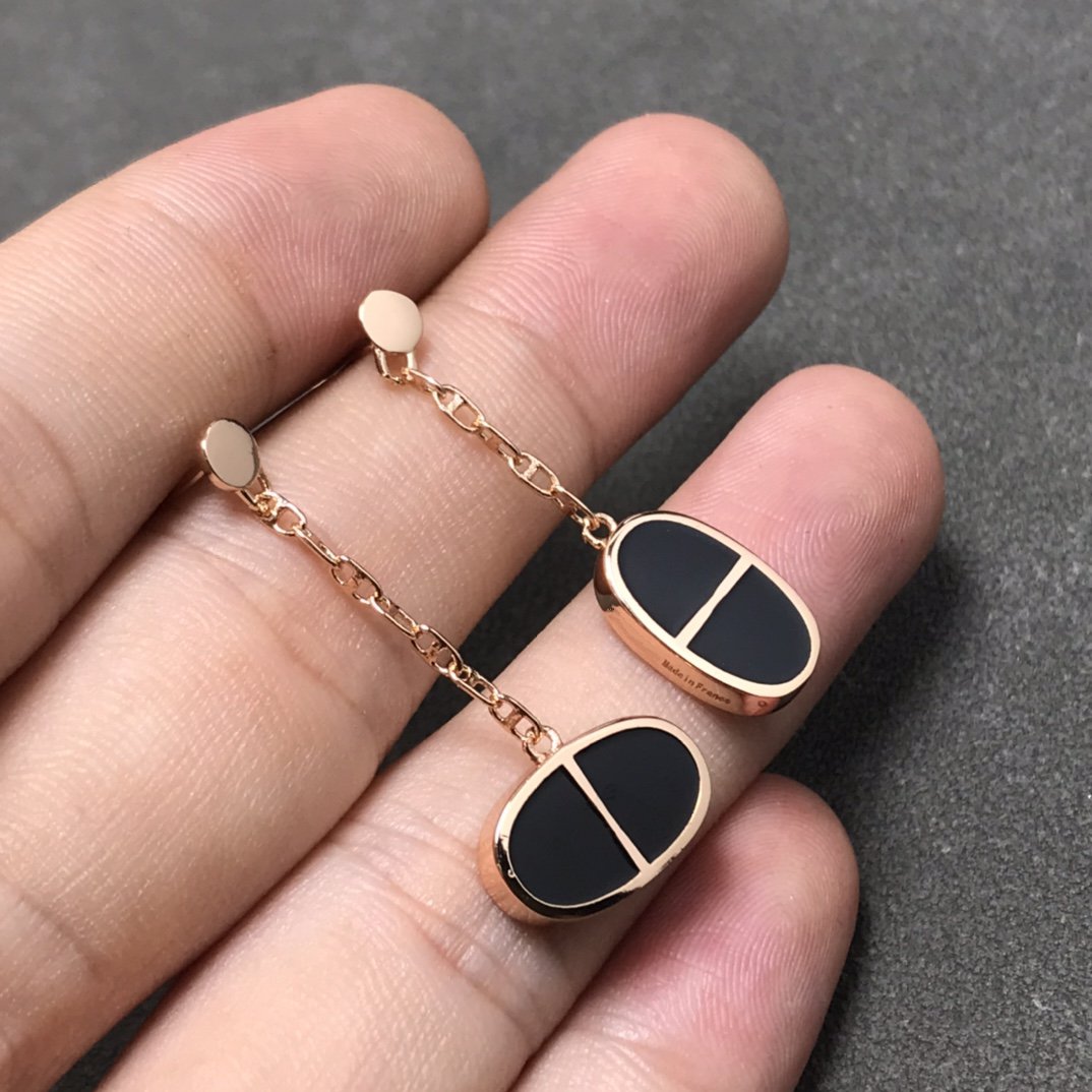 [⭐Spark]CHAINE VERSO BLACK CERAMIC SILVER EARRINGS