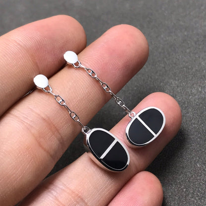 [⭐Spark]CHAINE VERSO BLACK CERAMIC SILVER EARRINGS