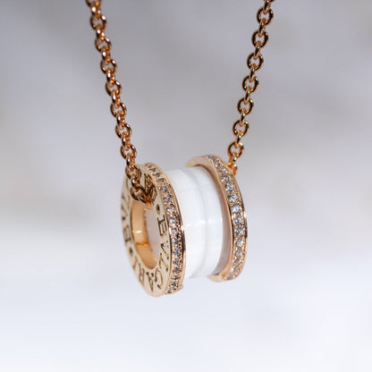 [⭐Spark]ZERO 1 WHITE CERAMIC PINK GOLD DIAMOND NECKLACE