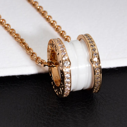 [⭐Spark]ZERO 1 WHITE CERAMIC PINK GOLD DIAMOND NECKLACE