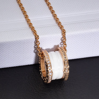 [⭐Spark]ZERO 1 WHITE CERAMIC PINK GOLD DIAMOND NECKLACE