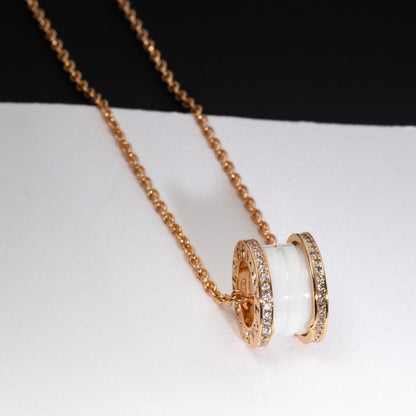 [⭐Spark]ZERO 1 WHITE CERAMIC PINK GOLD DIAMOND NECKLACE