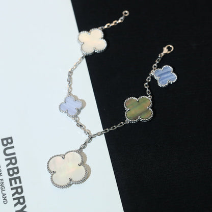 [⭐Spark]CLOVER BRACELET 5 MOTIFS MOP CHALCEDONY SILVER