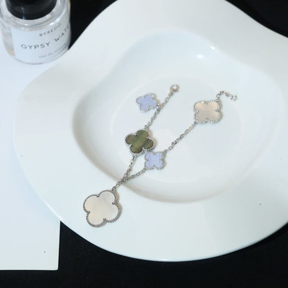 [⭐Spark]CLOVER BRACELET 5 MOTIFS MOP CHALCEDONY SILVER