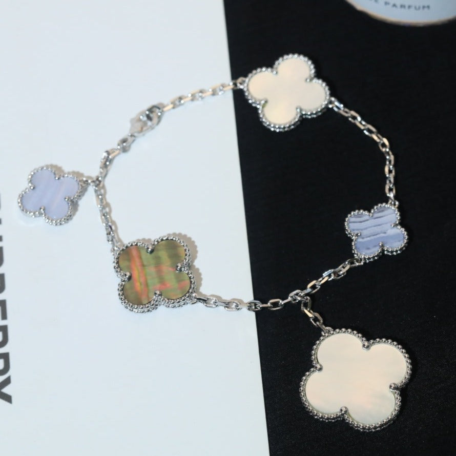 [⭐Spark]CLOVER BRACELET 5 MOTIFS MOP CHALCEDONY SILVER