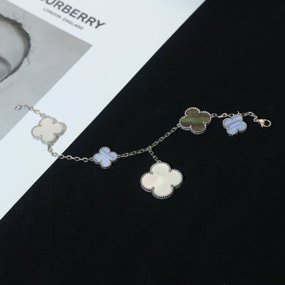 [⭐Spark]CLOVER BRACELET 5 MOTIFS MOP CHALCEDONY SILVER