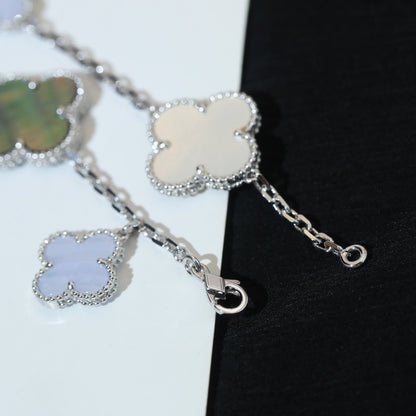 [⭐Spark]CLOVER BRACELET 5 MOTIFS MOP CHALCEDONY SILVER
