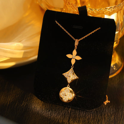 [⭐Spark]STAR AND SUN DIAMOND PINK GOLD NECKLACE