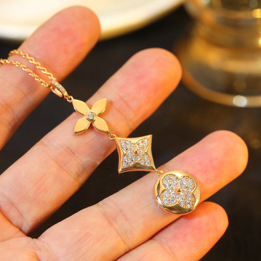 [⭐Spark]STAR AND SUN DIAMOND PINK GOLD NECKLACE