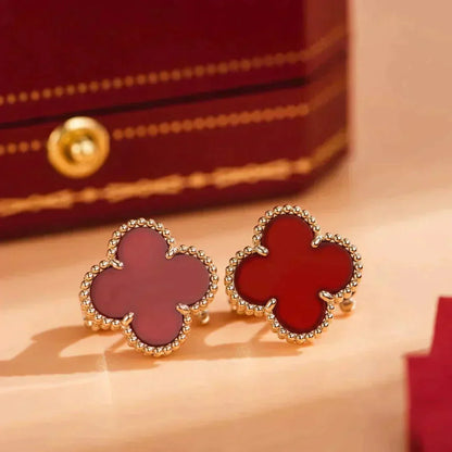 [⭐Spark]CLOVER MEDIUM 1 MOTIFS CARNELIAN  EARRINGS