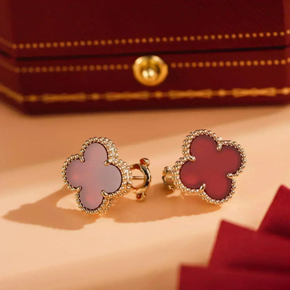 [⭐Spark]CLOVER MEDIUM 1 MOTIFS CARNELIAN  EARRINGS
