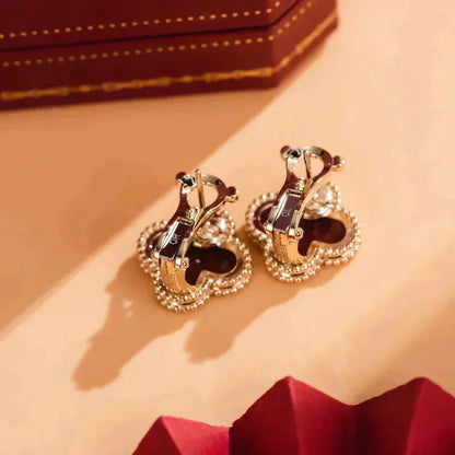 [⭐Spark]CLOVER MEDIUM 1 MOTIFS CARNELIAN  EARRINGS