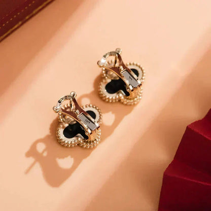[⭐Spark]CLOVER MEDIUM 1 MOTIFS  ONYX STUD EARRINGS